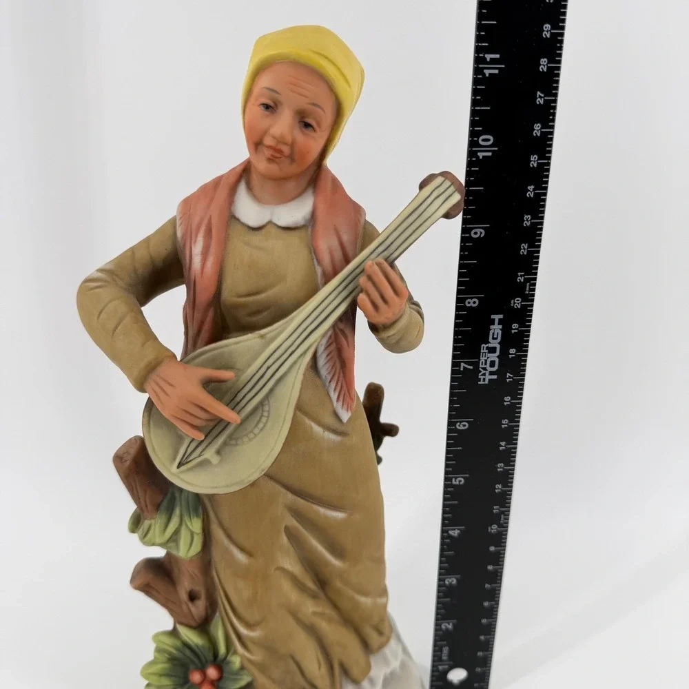 Vintage Old-World Woman Musician Playing the Mandolin‎ Porcelain Figurine 9 inch